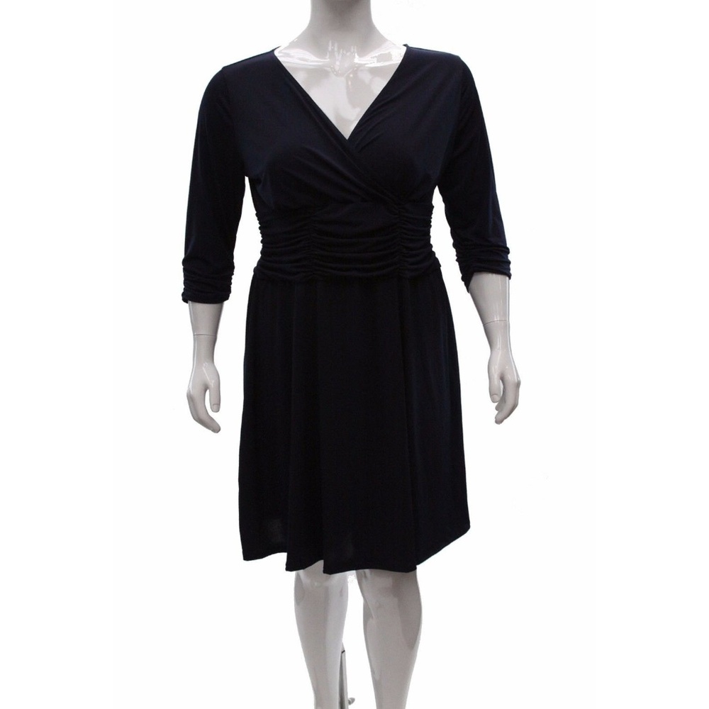 NY Collection Plus Size Ruched A-Line Dress Navy